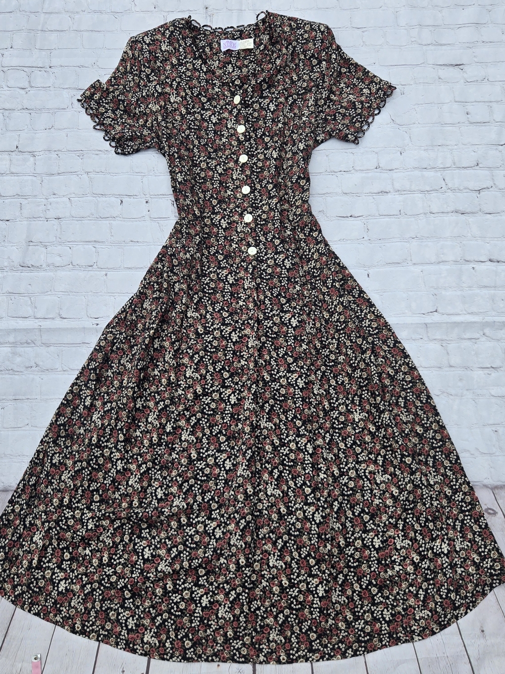 90s Ditzy Floral Corset Back Maxi Prairie Dress Sz M Cottagecore Buttermom
